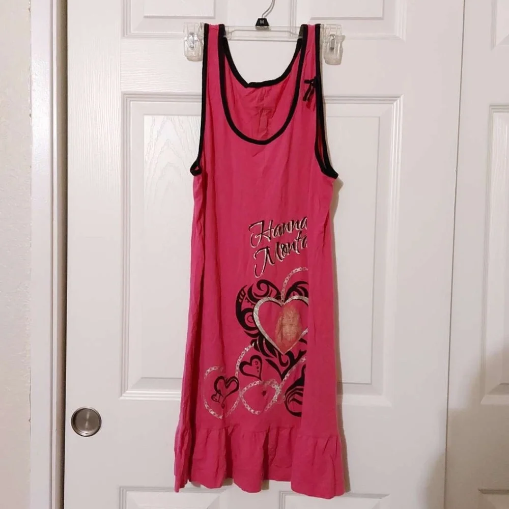 Disney Pajamas | Disney Hannah Montana| Hot Pink Pajama Ruffle Tank Dress |Size: Medium (Junior) | Color: Black/Pink | Size: Mg | Wheresjessica7'S